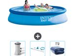 Piscina Gonfiabile Rotonda Easy Set Di Intex - 396 X 84 Cm - Blu - Include Pompa Filtro Per Piscina - Kit Di Pulizia - Tenda Da Sole