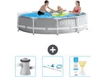 Piscina Intex Con Struttura A Prisma Rotondo - 305 X 76 Cm - Grigio - In Dotazione Pompa Filtro Per Piscina - Kit Di Pulizia - Strisce Reattive