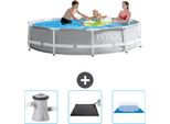 Piscina Intex Con Struttura A Prisma Rotondo - 305 X 76 Cm - Grigio - In Dotazione Pompa Filtro Per Piscina - Tappetino Solare - Telone Per Pavimento