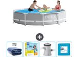 Piscina Intex Con Struttura A Prisma Rotondo - 305 X 76 Cm - Grigio - Include Tenda Da Sole - Pacchetto Manutenzione - Pompa Filtro Per Piscina - Pavimento In Piastrelle