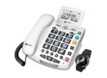 Geemarc, Telefono Fisso Per Anziani Con Tasti Grandi, Braccialetto Sos Con Memoria Fotografica, Bianco