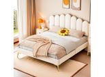 Proximax Letto Imbottito 140X200 Cm - Letto Matrimoniale Con Testiera A Forma Di Dita, Regolabile In Altezza - Velluto - Beige