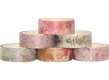 6 Rotoli Di Nastro Adesivo Washi Tape Floral Gold Foil Washi Masking Tape 15Mm Wide Plant Leaves Flower Decorative Adhesive Tape Sticker For Diy Arts & Crafts Journals Planners Scrapbooking Card Gift Wrapping
