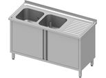 Mobile Lavello Con Ante A Battente, 1500X600X850 Mm, Con Due Lavelli A Sinistra, Con Supporto, Saldato