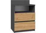 Comodino "Milwa"" Per La Camera Da Letto Con 2 Cassetti, Ripiano, In Rovere Artisan - Antracite, 40 X 32 X 59 Cm"