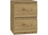 Comodino "Milwa Ii"" Per La Camera Da Letto Con 2 Cassetti In Rovere Artisan, 30 X 30 X 40 Cm"