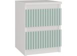 Comodino Per Camera Da Letto "Milwa Iii"" Con 2 Cassetti In Bianco - Menta, 30 X 30 X 40 Cm"