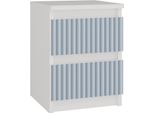 Comodino "Milwa Iii"" Per La Camera Da Letto Con 2 Cassetti In Bianco - Blu, 30 X 30 X 40 Cm"