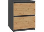 Comodino "Milwa V"" Per La Camera Da Letto Con 2 Cassetti In Rovere Artisan - Antracite, 40 X 32 X 59 Cm"