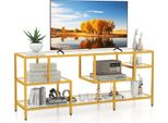 Mobile Tv Costway Per Tv Fino A 65", Console Tv 58"" Con Ripiani In Vetro Temperato, Moderno Centro Di Intrattenimento Oro"