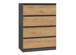 Cassettiera "Monna"" Per Camera Da Letto O Soggiorno Con Quattro Cassetti Nella Combinazione Di Colori Rovere Artisan - Antracite, 70 X 40 X 97 Cm"