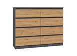 "Greta Ii"" Spaziosa Cassettiera Per Camera Da Letto E Soggiorno Con Otto Cassetti Nella Combinazione Di Colori Rovere Artisan - Antracite, 120 X 40 X 97 Cm"