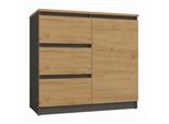 "Sivly Ii"" Cassettiera Con Un'anta E Tre Cassetti Per Camera Da Letto O Soggiorno Nel Colore Rovere Artisan - Antracite, 80 X 40 X 75 Cm"