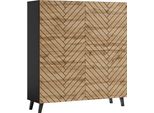 Cassettiera Highboard Phuket 120X39X128Cm 4 Ante Colore Selezionabile, Nero Grafite / Rovere Motivo A Spina Di Pesce Wotan