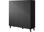 Cassettiera Highboard Phuket 120X39X128Cm 4 Ante Colore Selezionabile, Motivo A Spina Di Pesce Nero