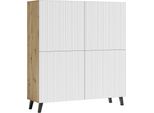 Cassettiera Highboard Phuket 120X39X128Cm 4 Ante Colore Selezionabile, Rovere Artisan / Bianco Scanalato