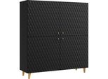 Cassettiera Highboard Phuket 120X39X128Cm 4 Ante Colore Selezionabile, Motivo Diamante Nero Grafite