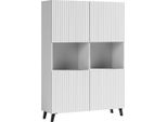 Cassettiera Highboard Phuket 120X39X168Cm 4 Ante Colore Selezionabile, Bianco Scanalato