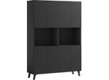 Cassettiera Highboard Phuket 120X39X168Cm 4 Ante Colore Selezionabile, Motivo A Spina Di Pesce Nero Grafite