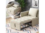 Merax Divano Letto 3 In 1 Con Schienale Regolabile, , Letto Imbottito Da Giorno In Tessuto Di Lino, Letto Singolo Salvaspazio, Beige, 177X68X65 Cm