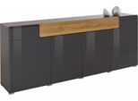 Credenza Tartu Cassettiera 208X39X83Cm Colore Selezionabile A 4 Ante, Antracite / Antracite Lucido - Rovere Vecchio