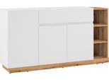 Cassettiera Bristol 163X40X86Cm Cosmos Grey Evoke Oak Senza Maniglie, Bianco / Evoke Oak
