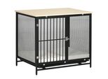 Gabbia Per Cani Fortuna Lai, Cuccia Per Cani Con Ripiano, Cuccia Per Cani Con Cuscino, Vaschetta Estraibile, Box Per Cani, Rovere+Nero, 80 X 55 X 71 Cm