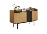 Aiorber Moderna Credenza Cassettiera Soggiorno Sala Da Pranzo Con 2 Cassetti, Ripiano Regolabile, Molto Spazio Di Archiviazione, Minimalista, Legno Naturale + Nero