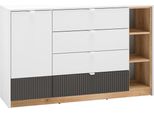 Cassettiera Torino 138X40X86Cm Rovere Bianco Castello Graphite 1 Anta