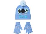 Lilo & Stitch - Cappello E Guanti Per Bambina, Volto Del Personaggio NS8998 (Taglia Unica) (Blu)