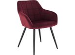 Sedia Da Pranzo - Rosso Scuro - Velluto - Gambe Nere - Altezza Seduta 47Cm - 1 Pezzo