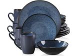 Servizio Da Tavola Celestia - 16 Pezzi - 4 Persone - Piatti Fondi, Piatti Da Pranzo E Piatti Da Colazione - Blu - Ceramica