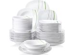 Servizio Da Tavola Lavish - 48 Pezzi - Ceramica - Piatti Da Colazione - 12 Persone - Bianco A Righe Verdi