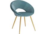 Sedia In Velluto - Turchese - Sedia Da Pranzo - Con Braccioli - Sedia Da Riunione - Gambe In Metallo Dorato - 1 Pezzo - Altezza Seduta 47Cm