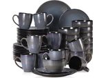 Set Da Portata Vittoria - 48 Pezzi - 12 Persone - Piatti Per La Cena, Piatti Fondi E Piatti Per La Colazione - Grigio Scuro - Ceramica