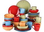 Set Da Portata Fiorenzo - 48 Pezzi - 12 Persone - Piatti Da Portata, Piatti Fondi E Piatti Da Colazione - Colori Misti - Ceramica