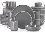 Set Da Portata Belviano - 32 Pezzi - 8 Persone - Piatti Per La Cena, Piatti Fondi E Piatti Per La Colazione - Grigio - Ceramica
