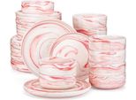 Servizio Da Tavola Dynastic - 36 Pezzi - Ceramica Rosa - Piatti Da Pranzo E Da Colazione - 12 Persone