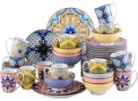 Set Da Portata Azzuro - 48 Pezzi - 12 Persone - Piatti Da Portata, Piatti Fondi E Piatti Da Colazione - MozaïEk - Ceramica