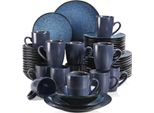 Servizio Da Tavola Ornato - 48 Pezzi - Ceramica Blu - Piatti Da Pranzo E Da Colazione - 12 Persone