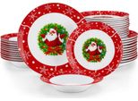 Servizio Di Piatti Per La Cena Di Natale - 12 Persone - 36 Pezzi - Ceramica - Piatti Per La Cena E Piatti Per La Colazione - Bianco/Rosso