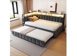 Flieks Divano Letto Da Giorno 90X200Cm Con Letto Estraibile, Letto Per Ragazzi Letto Singolo Con Funzione Di Ricarica E Led, Letto Imbottito Letto In Metallo, Velluto, Grigio Scuro