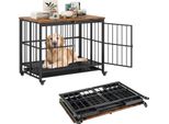 Costway 97X64X75 Cm Gabbia Per Cani, Pieghevole, Cuccia Per Cani Con Ruote, Vassoio Rimovibile E Porta Con Serratura, Tavolo Laterale 2In1 Box Per Cani Da Interno