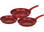 Herzberg HG-04807RED: Set Di Padelle Forgiate Rivestite In Marmo Da 3 Pezzi - Rosso