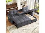 Divano Angolare Merax, Divano Letto A L Con Funzione Letto, Box Letto, Cuscini, Tasche Laterali, Portabicchieri Estraibile, Divano Letto In Lino, Grigio