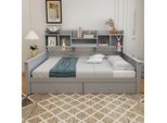 Flieks Letto In Legno Divano Letto 90X200Cm Con Cassetti, Divano Letto Da Giorno Con Ripiano, Letto Contenitore Letto Funzionale Con Vano Contenitore, Letto Singolo Letto Per Ragazzi, Grigio