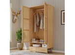 Armadio Flieks In Rattan A 2 Ante Con Cassetto, Armadio Con Barra, Armadio Con Coperchio Ribaltabile, Finitura Naturale