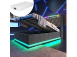 Letto Singolo Imbottito, LDE90 X 200 Cm, Materiale Lino Grigio Letto Contenitore Idraulico, Testata Con Usb Type-C Con Materasso