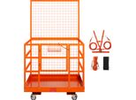 Succebuy Gabbia Di Sicurezza Per Carrello Elevatore, Portata 635 Kg, Piattaforma Di Lavoro 109,2 X 114,3 Cm Con Cintura Di Sicurezza E Blocco, Foro Di Scarico, Ruote E Cesto Porta Attrezzi