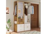 Fortuna Lai Elegante Set Guardaroba In Bianco E Colori Legno Con Specchio, Armadio Per Scarpe, Panca Porta Scarpe Con Ganci E Appendiabiti Estraibile